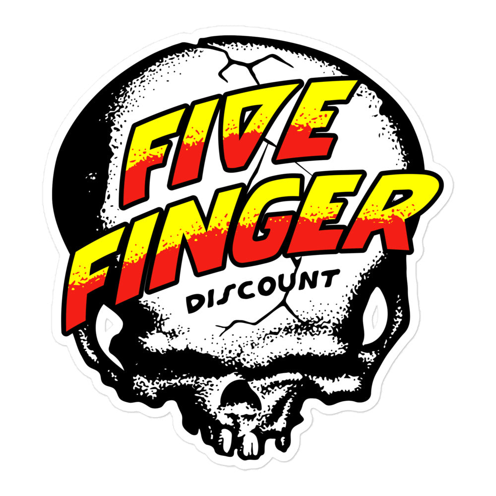 Five Finger Discount Skull Yellow & Red Print Sticker