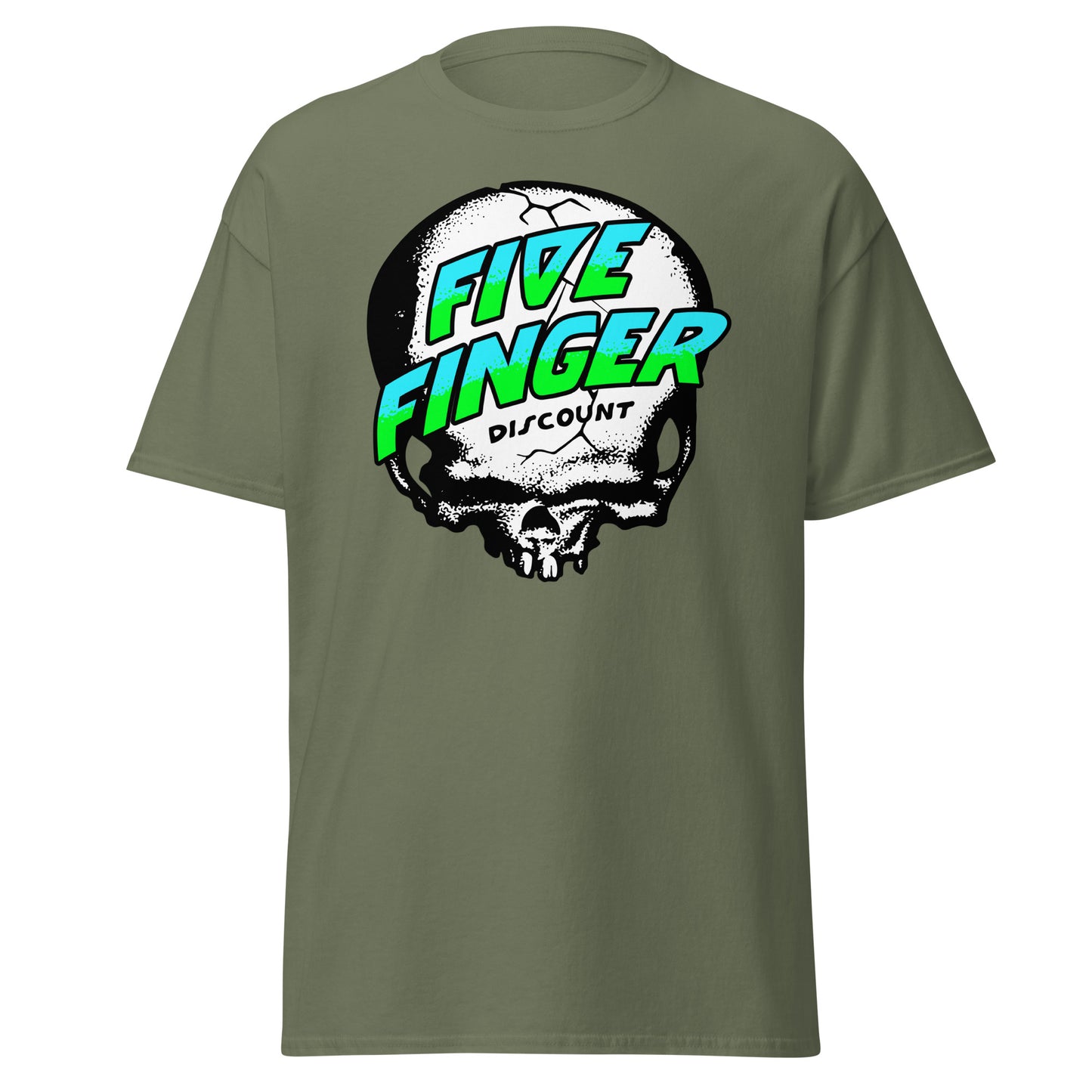 Five Finger Discount Skull Blue & Green Print T-Shirt