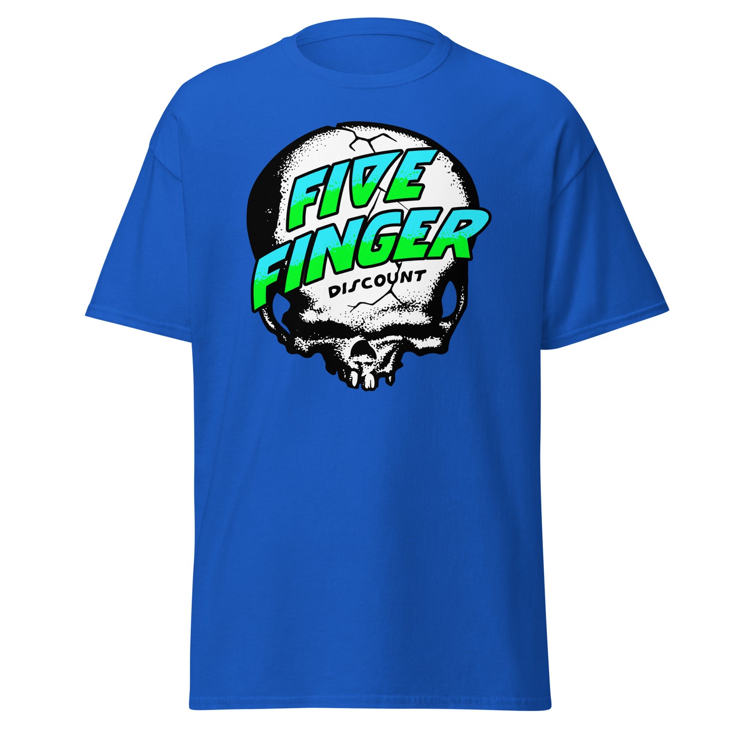 Five Finger Discount Skull Blue & Green Print T-Shirt