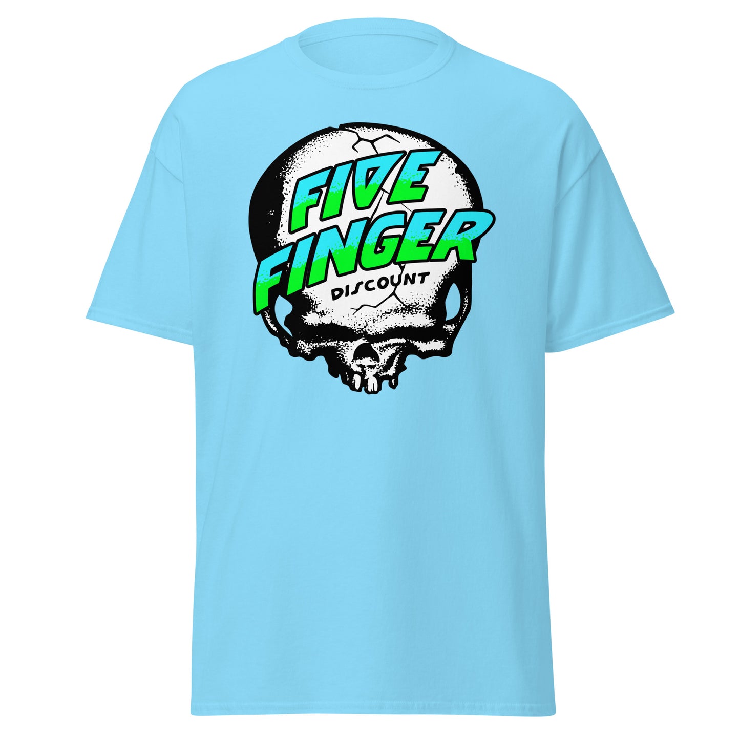 Five Finger Discount Skull Blue & Green Print T-Shirt