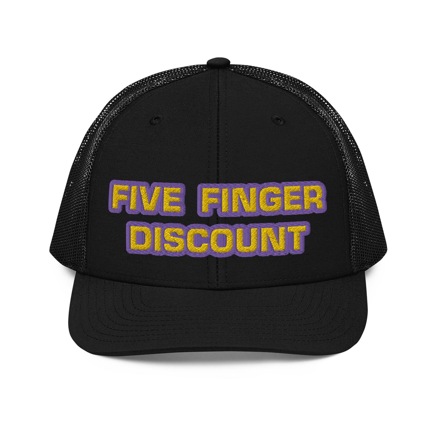 Five Finger Discount Gold & Purple Embroidered Trucker Hat