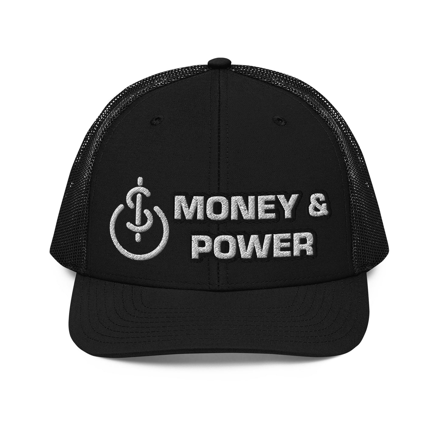 Money & Power White & Black Embroidered Trucker Hat