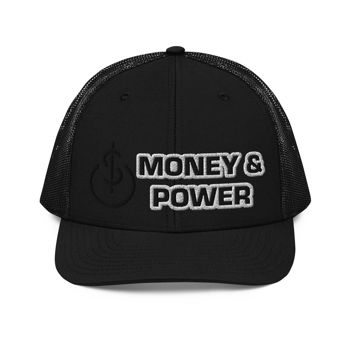 Money & Power Black & White Embroidered Trucker Hat