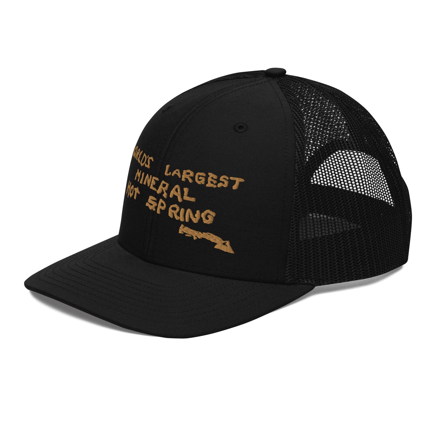 Worlds Largest Mineral Hot Spring Old Gold Trucker Hat