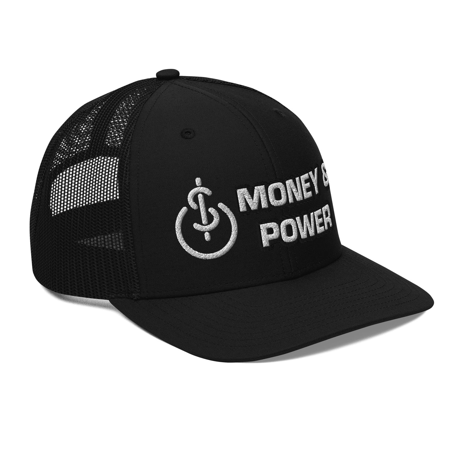 Money & Power White & Black Embroidered Trucker Hat