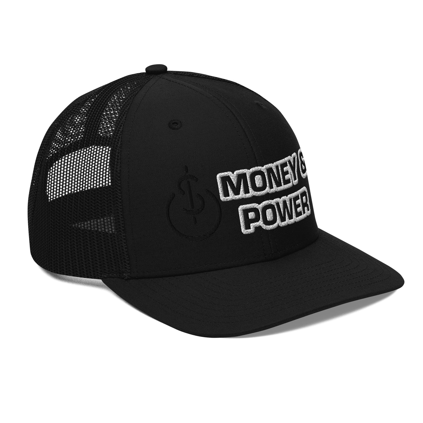Money & Power Black & White Embroidered Trucker Hat