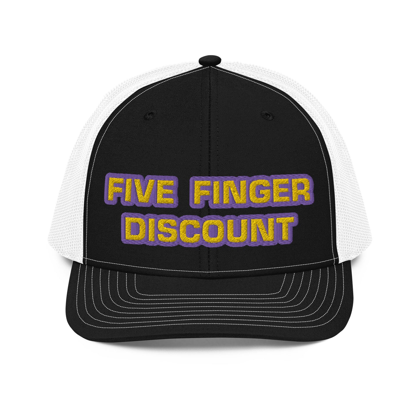 Five Finger Discount Gold & Purple Embroidered Trucker Hat