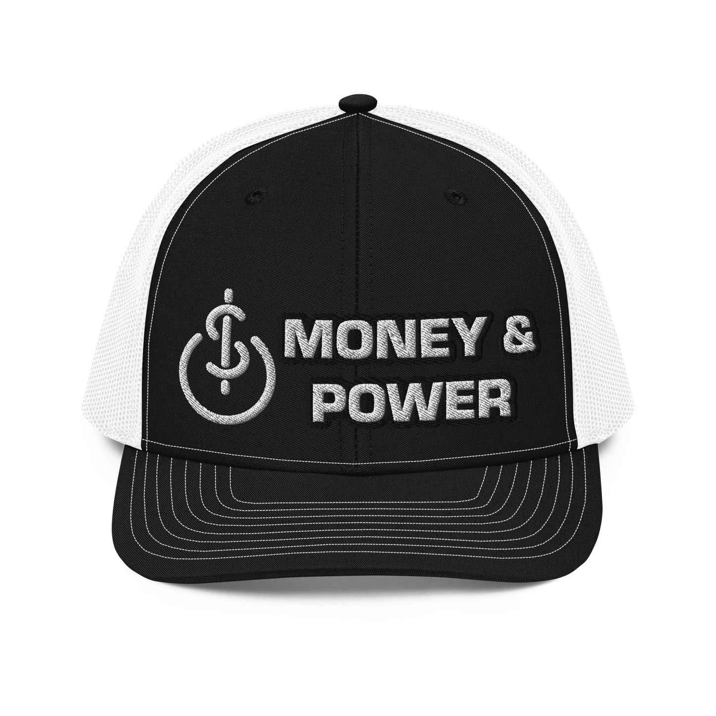 Money & Power White & Black Embroidered Trucker Hat