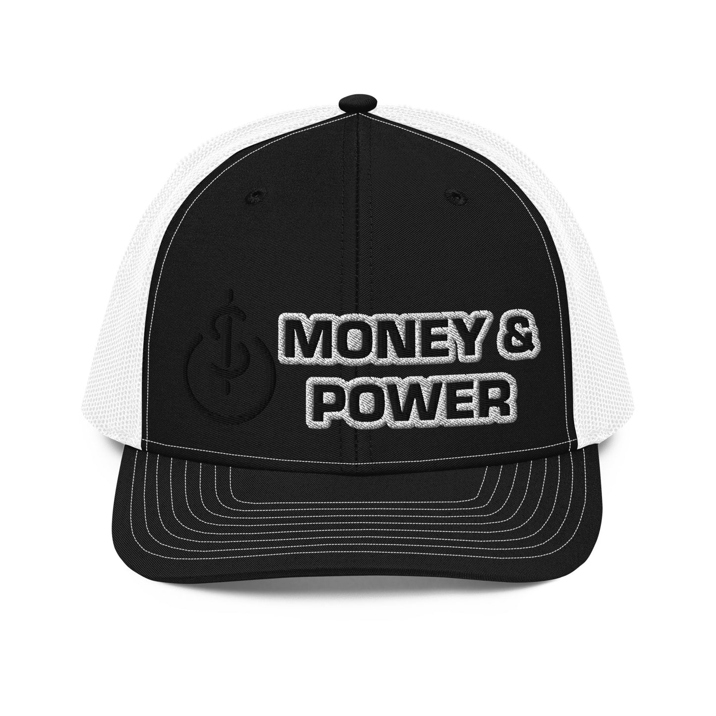 Money & Power Black & White Embroidered Trucker Hat