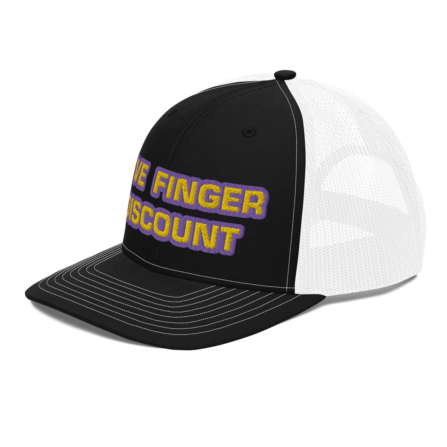 Five Finger Discount Gold & Purple Embroidered Trucker Hat