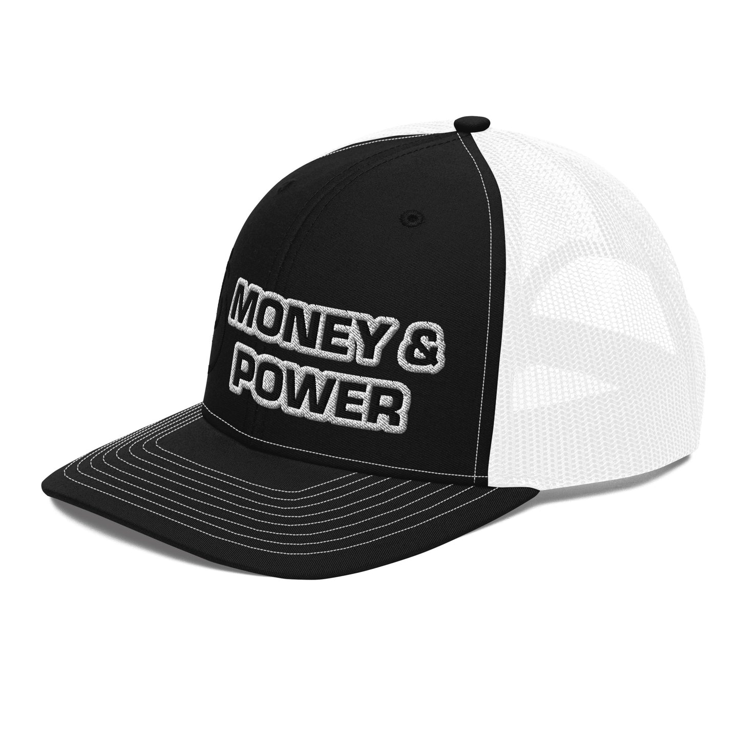 Money & Power Black & White Embroidered Trucker Hat