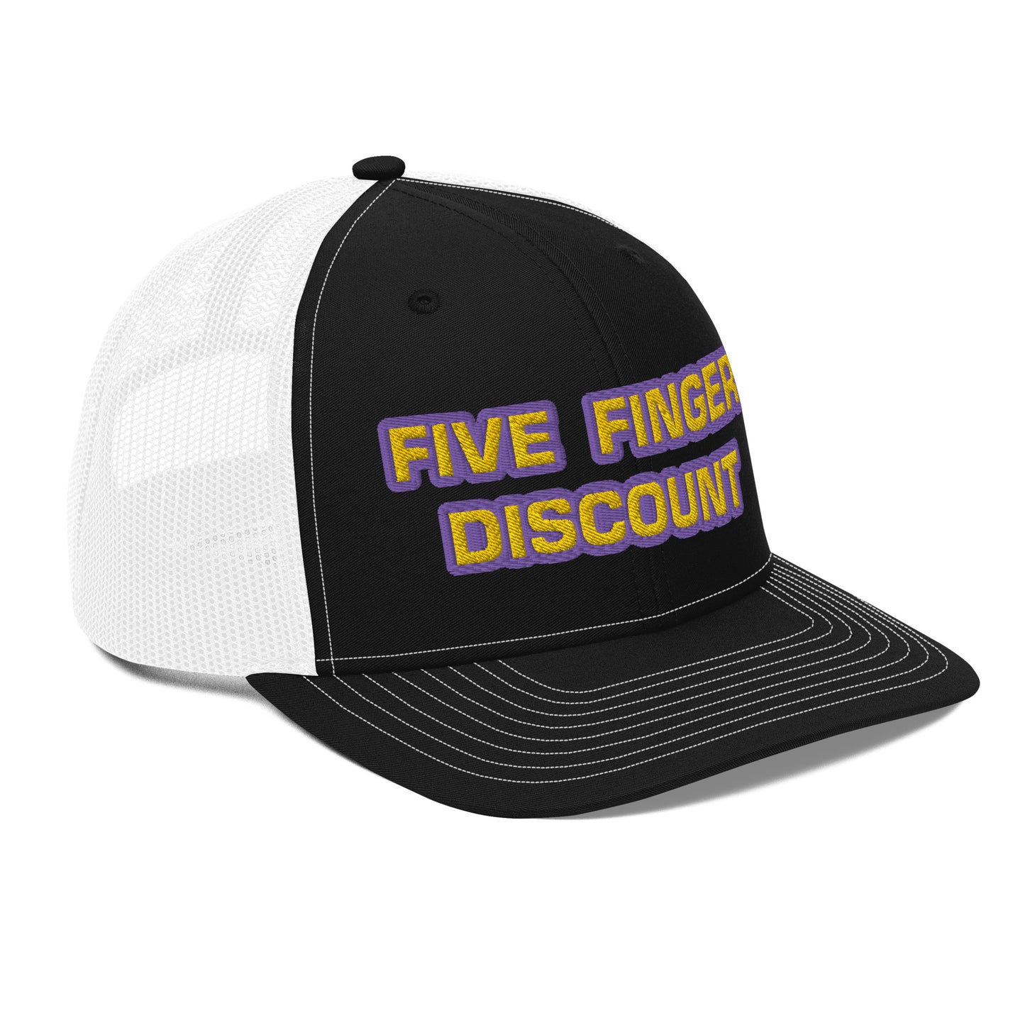 Five Finger Discount Gold & Purple Embroidered Trucker Hat