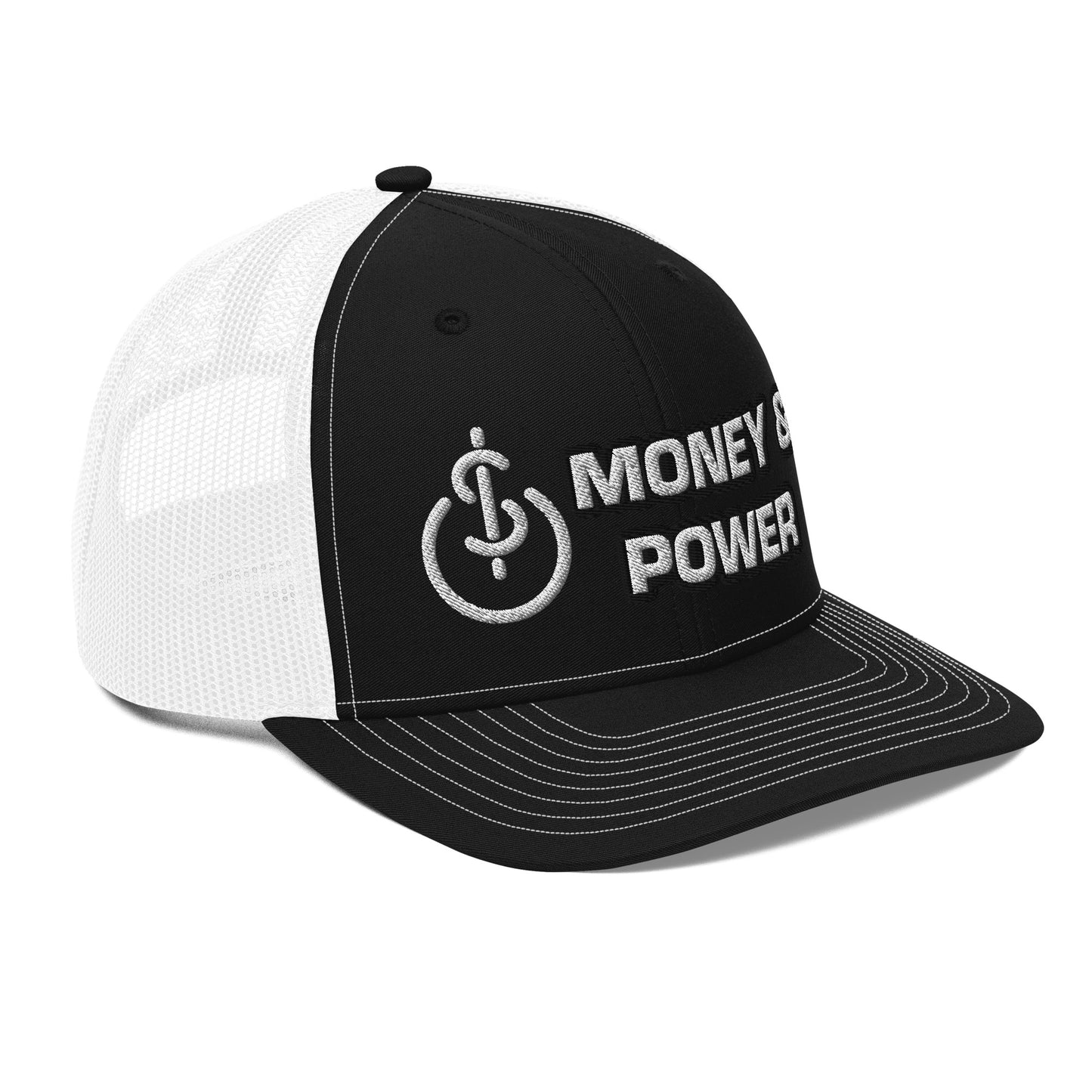 Money & Power White & Black Embroidered Trucker Hat