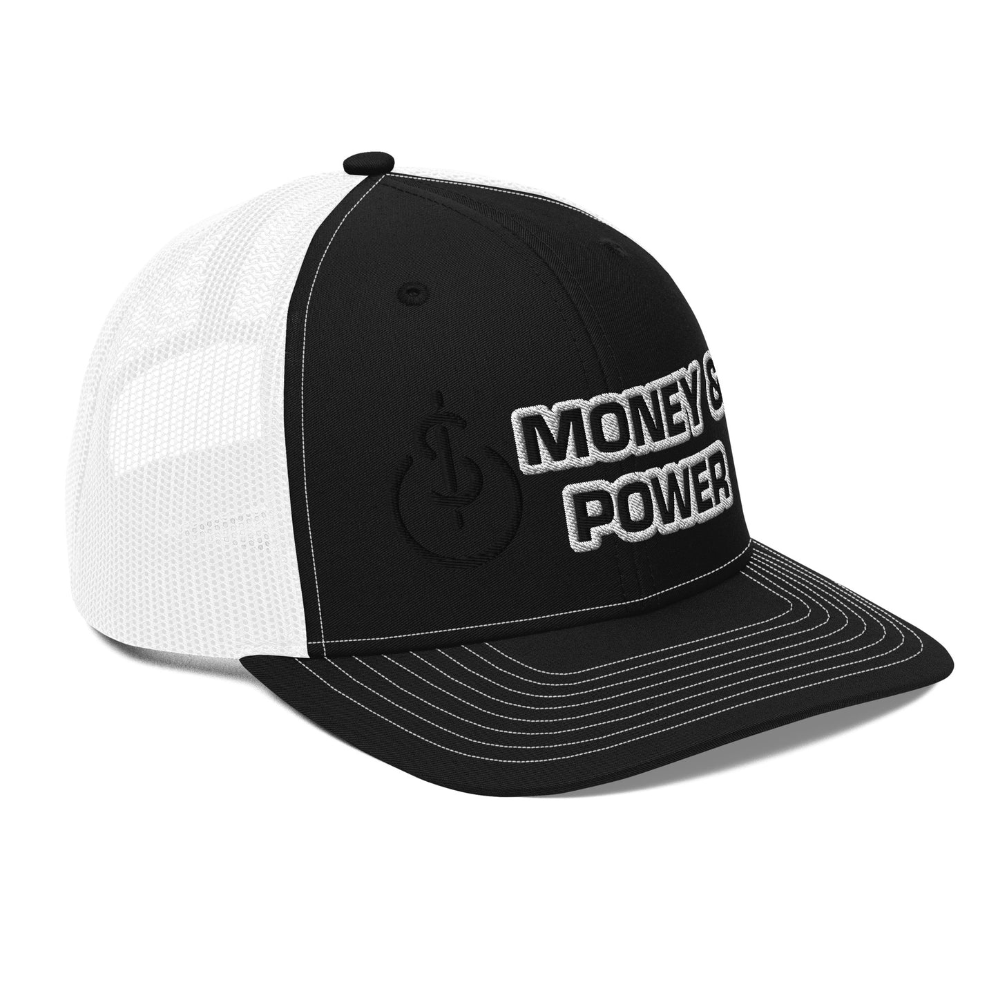 Money & Power Black & White Embroidered Trucker Hat