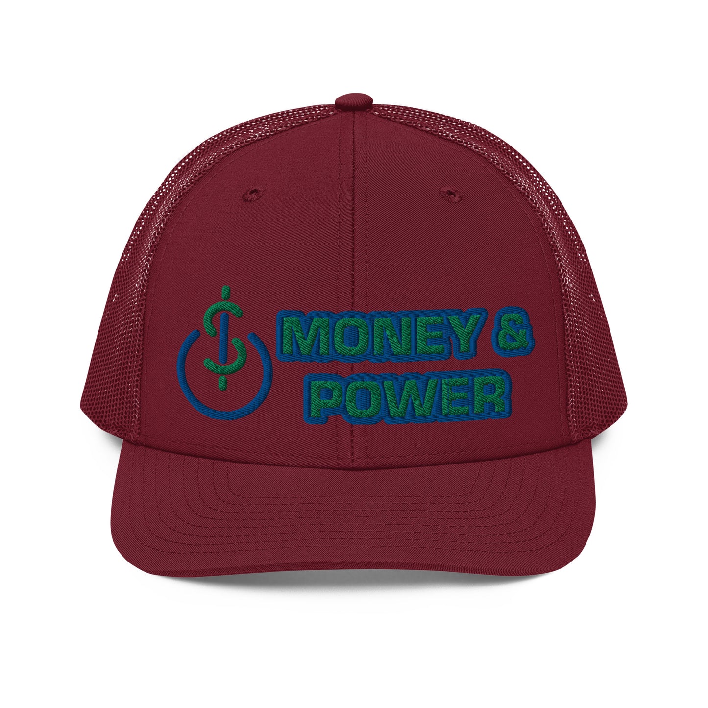 Money & Power Blue & Green Embroidered Trucker Hat