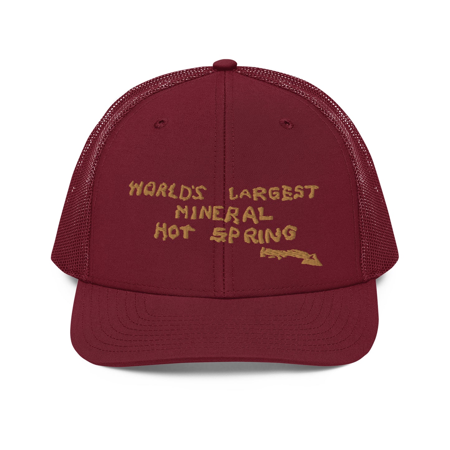 Worlds Largest Mineral Hot Spring Old Gold Trucker Hat