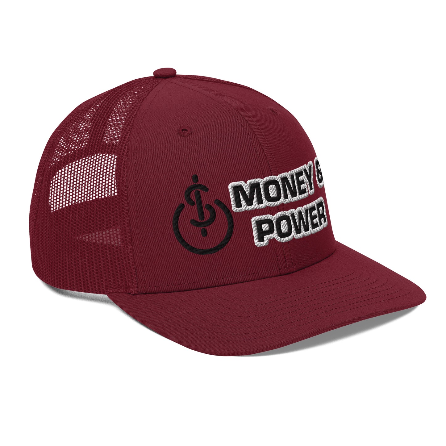 Money & Power Black & White Embroidered Trucker Hat