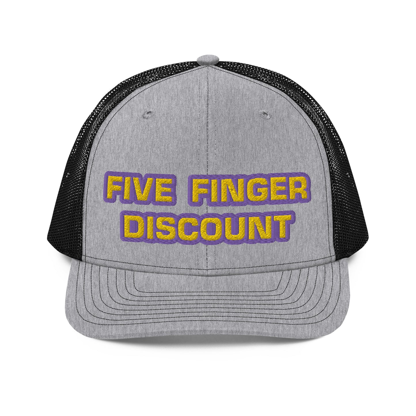 Five Finger Discount Gold & Purple Embroidered Trucker Hat