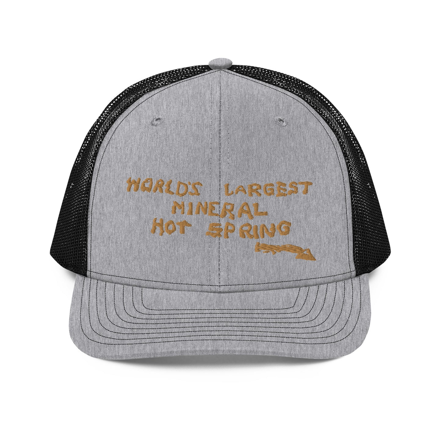 Worlds Largest Mineral Hot Spring Old Gold Trucker Hat