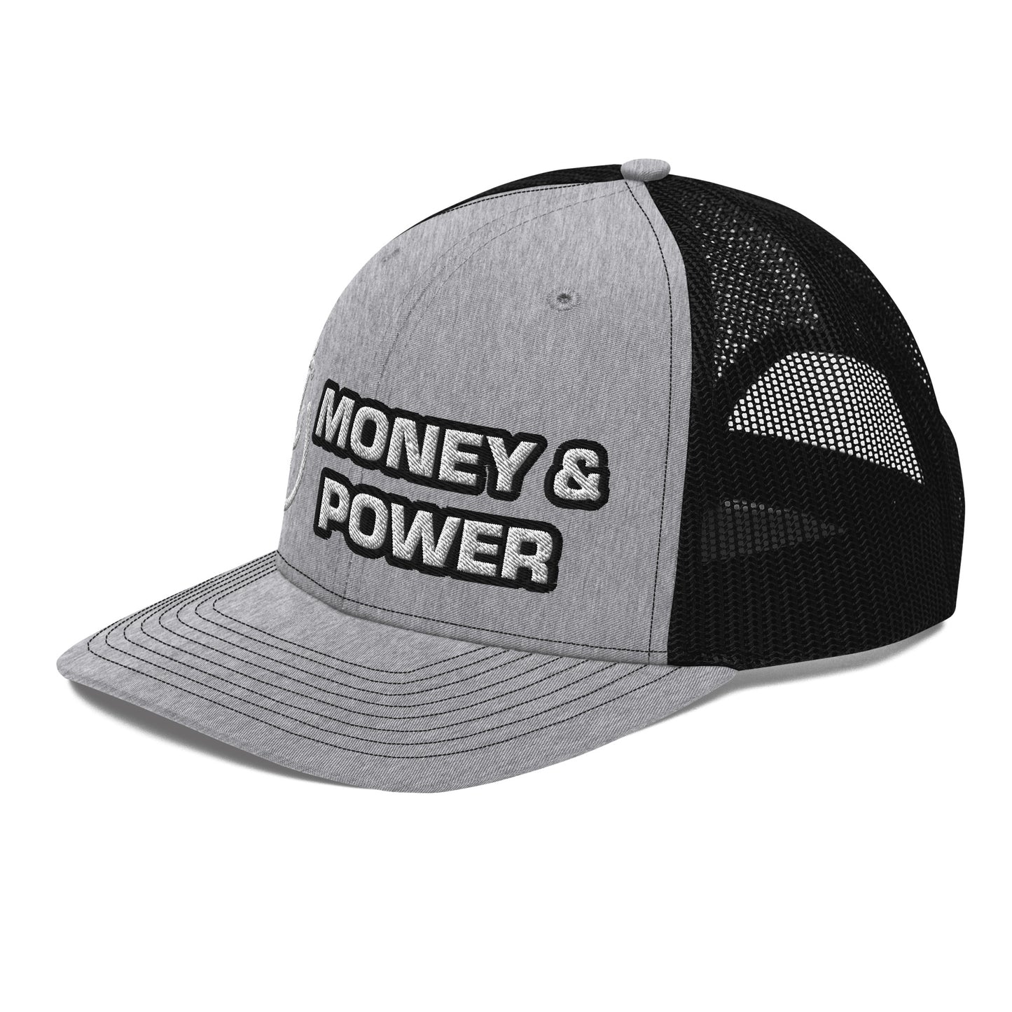 Money & Power White & Black Embroidered Trucker Hat
