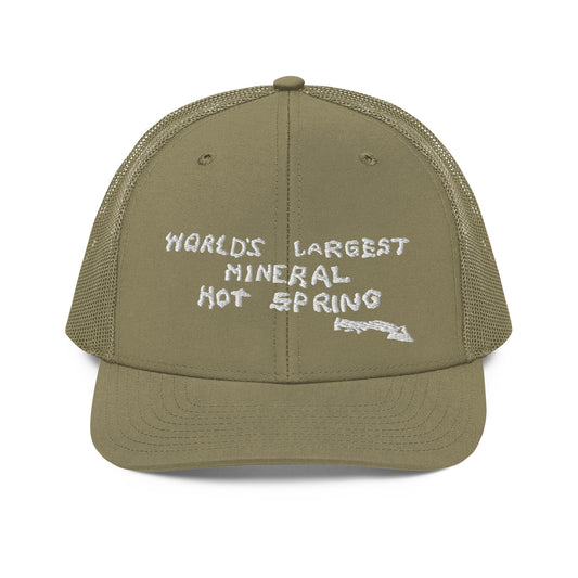 Worlds Largest Mineral Hot Spring White Trucker Hat