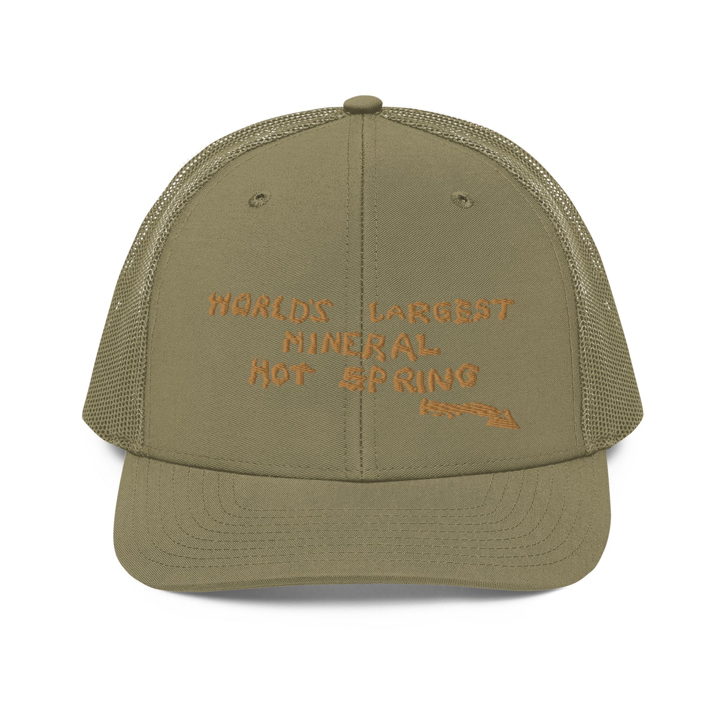 Worlds Largest Mineral Hot Spring Old Gold Trucker Hat