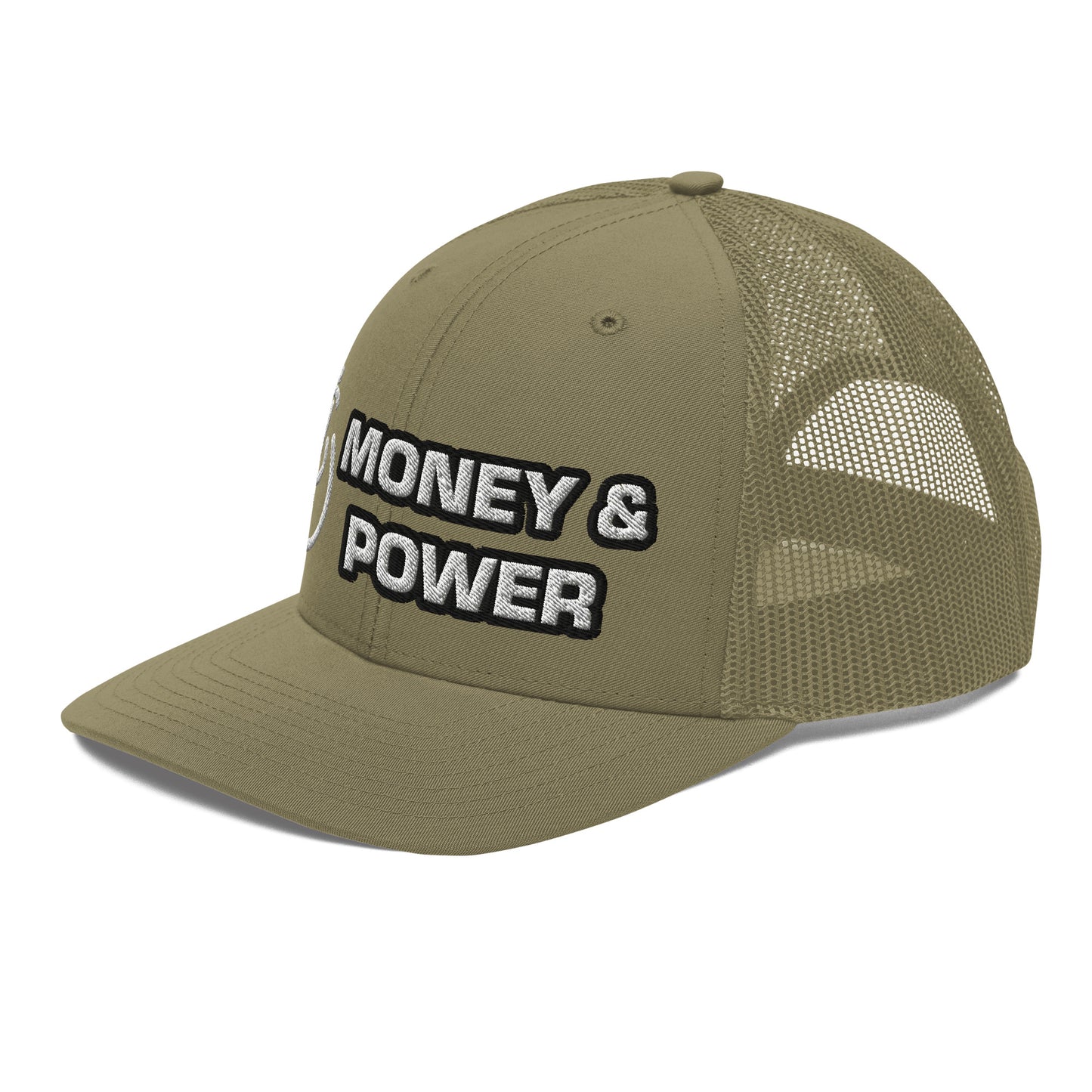 Money & Power White & Black Embroidered Trucker Hat