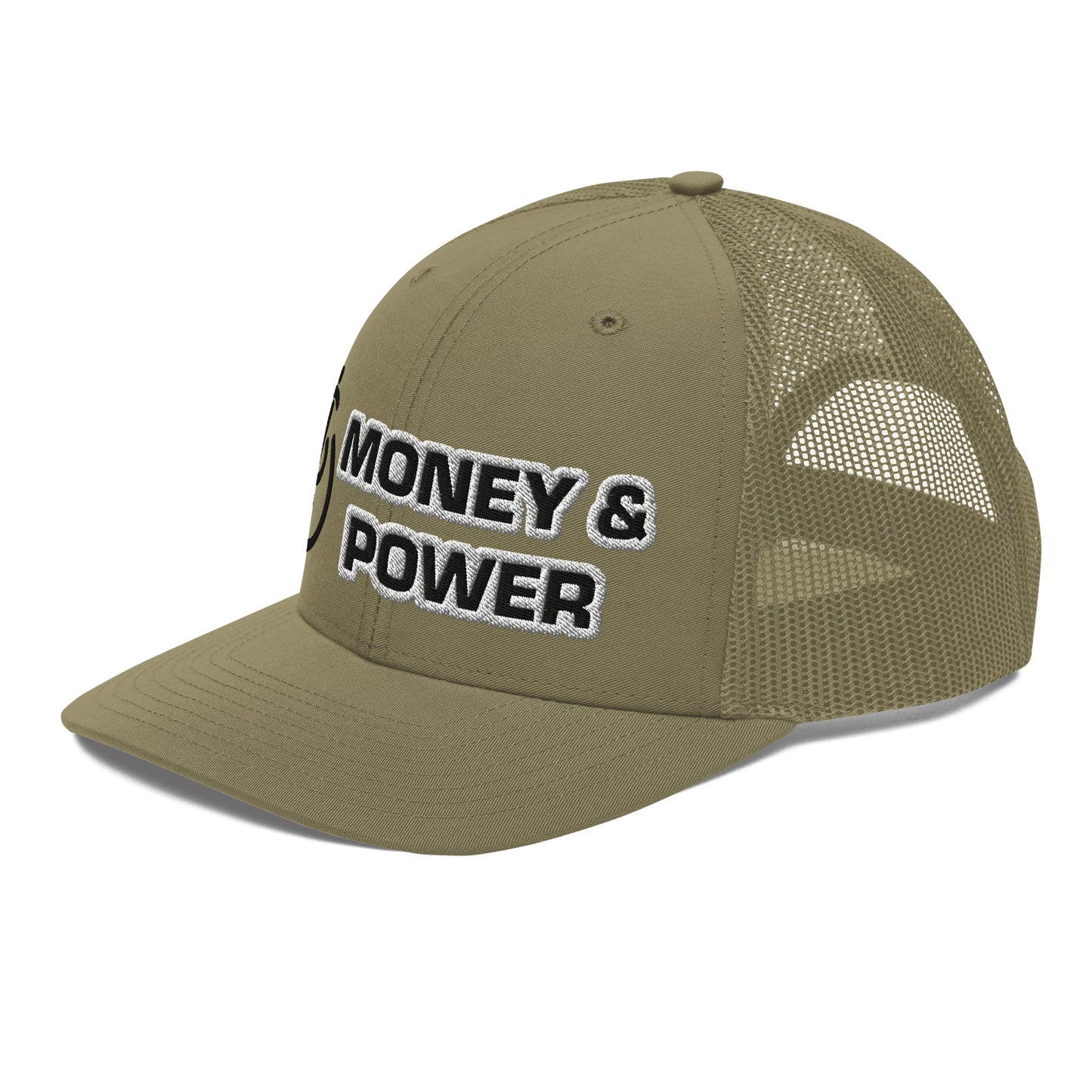 Money & Power Black & White Embroidered Trucker Hat