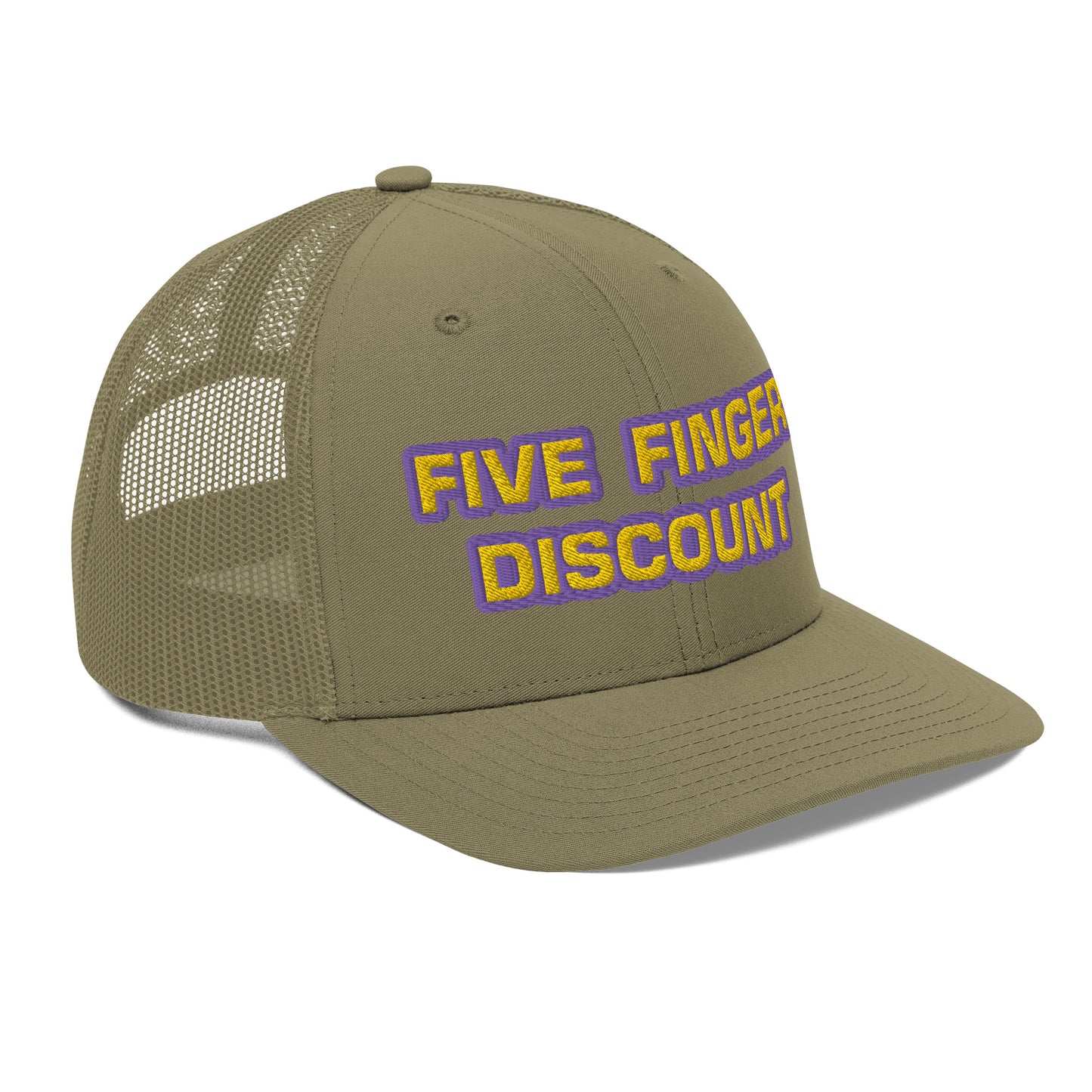 Five Finger Discount Gold & Purple Embroidered Trucker Hat