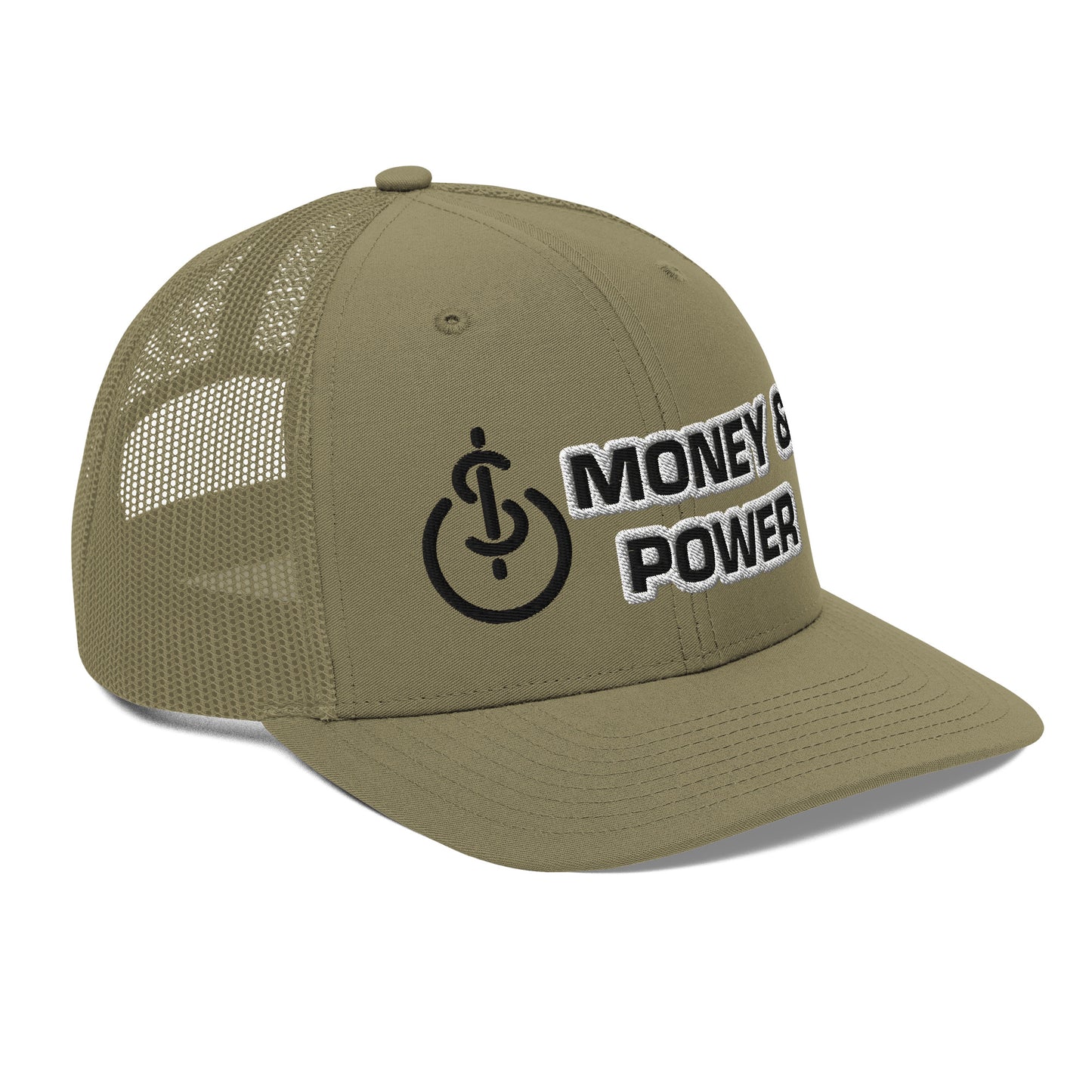 Money & Power Black & White Embroidered Trucker Hat