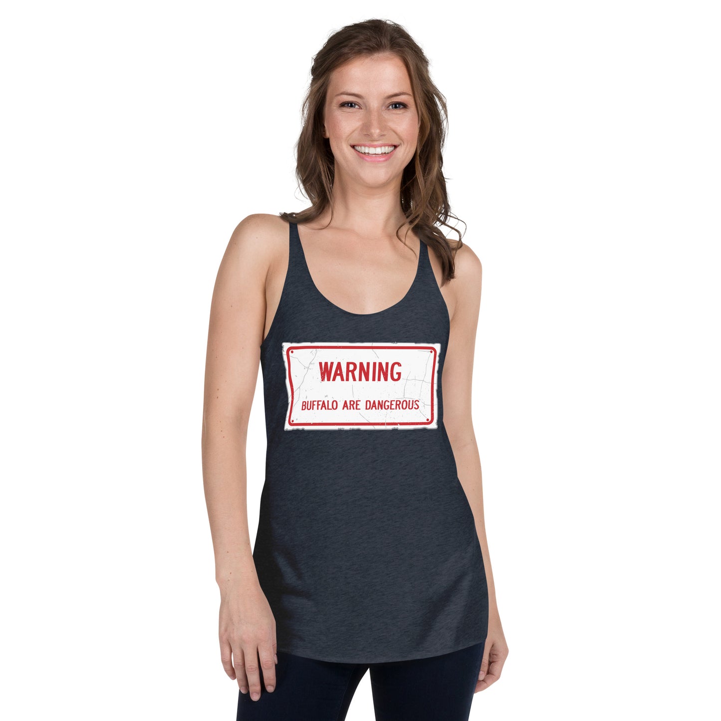 Weathered Warning Buffalo Are Dangerous Women's Racerback Tank