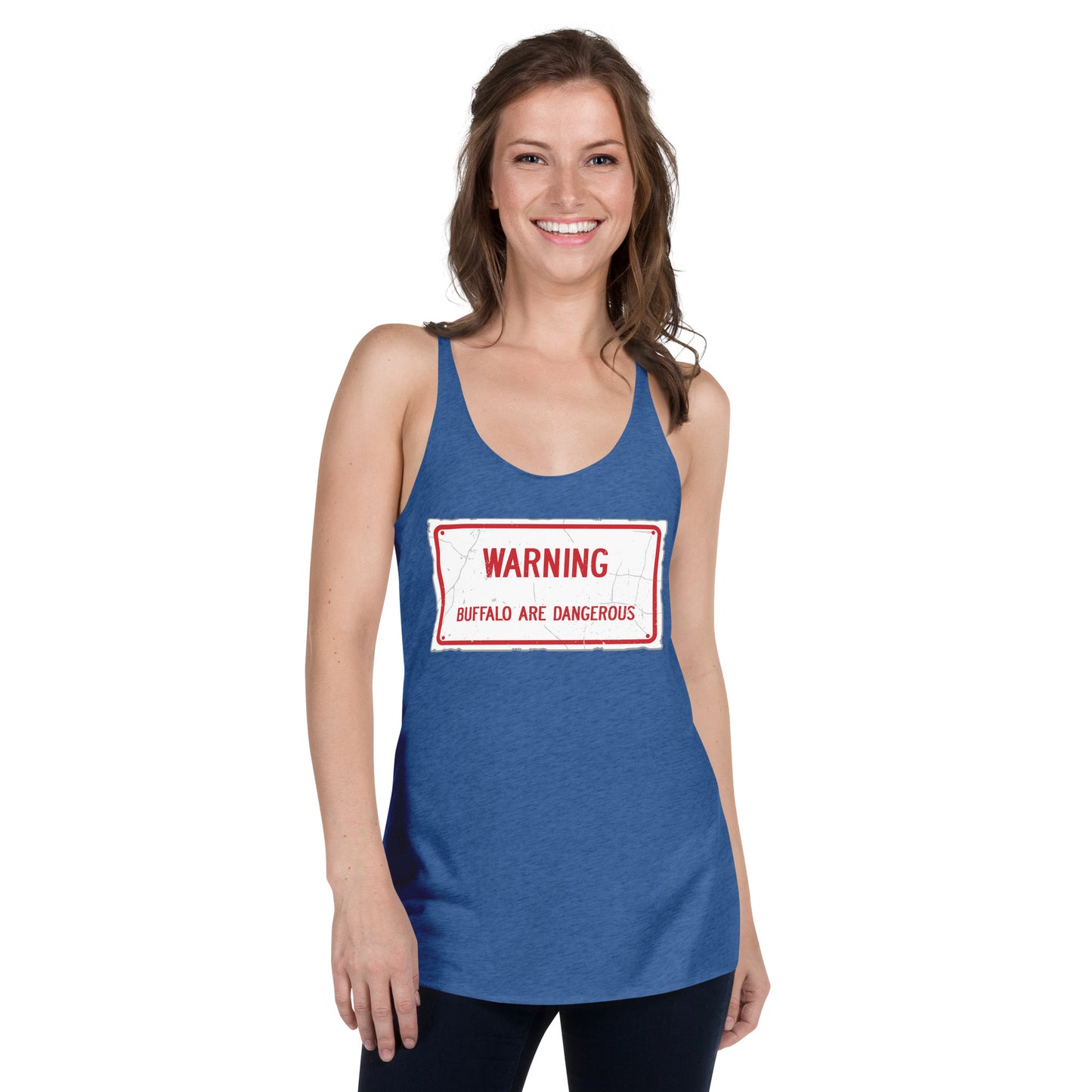 Weathered Warning Buffalo Are Dangerous Women's Racerback Tank