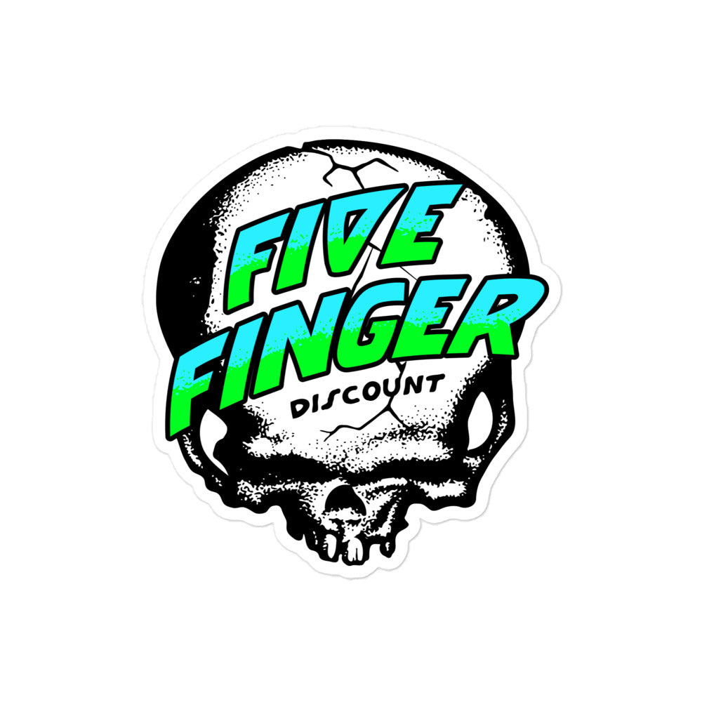 Five Finger Discount Skull Blue & Green Print Sticker