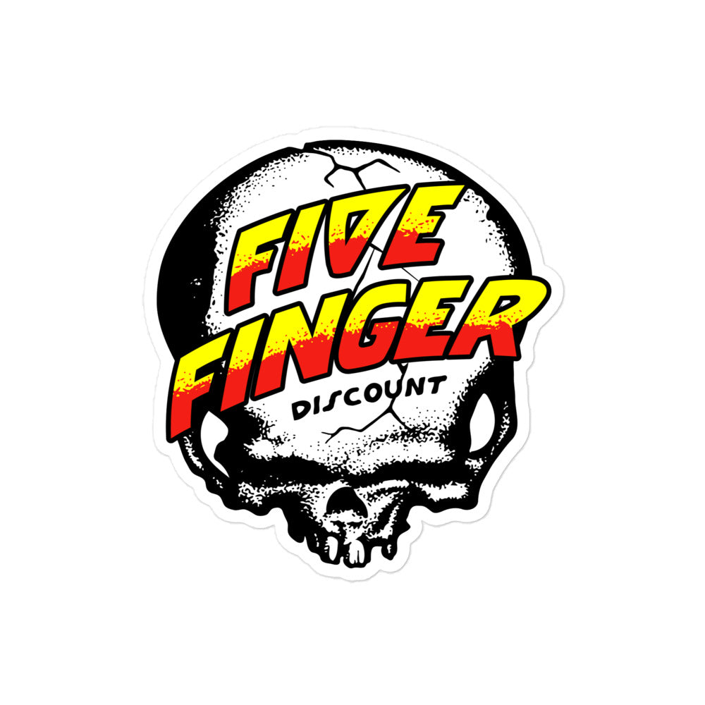 Five Finger Discount Skull Yellow & Red Print Sticker