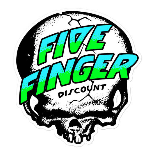 Five Finger Discount Skull Blue & Green Print Sticker