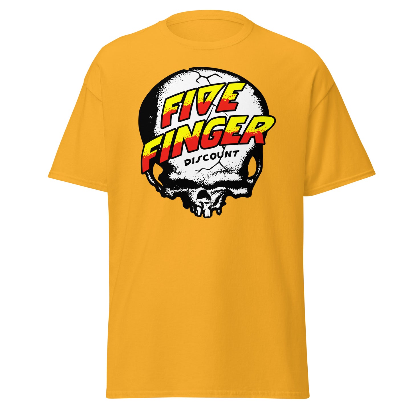 Five Finger Discount Skull Yellow & Red Print T-Shirt