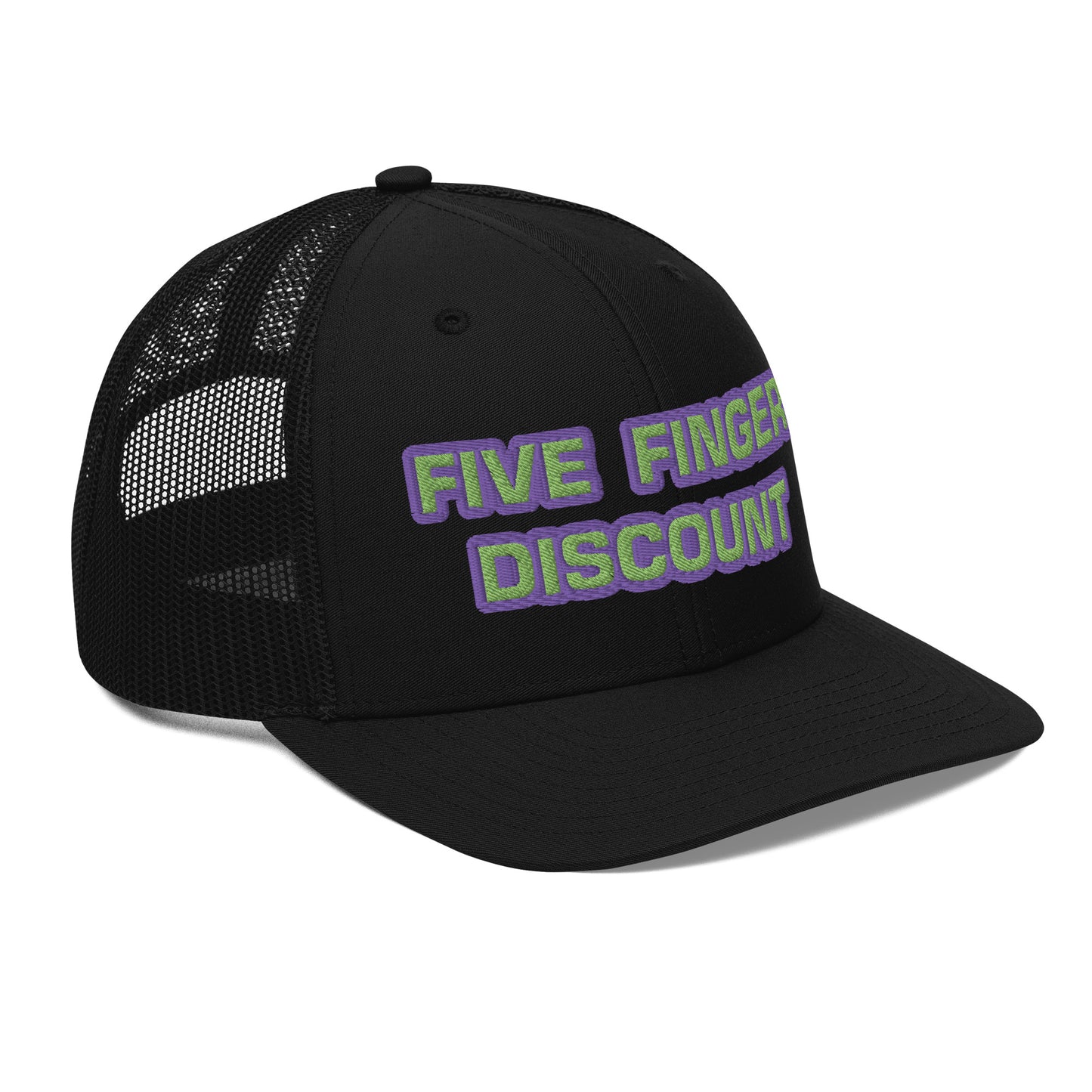 Five Finger Discount Purple & Green Embroidered Trucker Hat