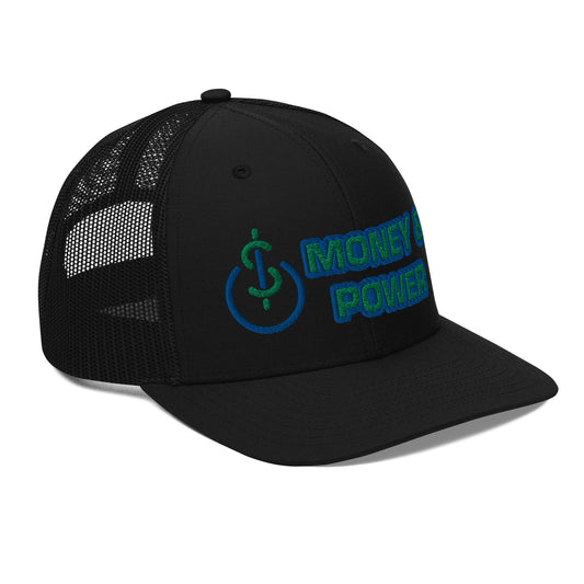 Money & Power Blue & Green Embroidered Trucker Hat