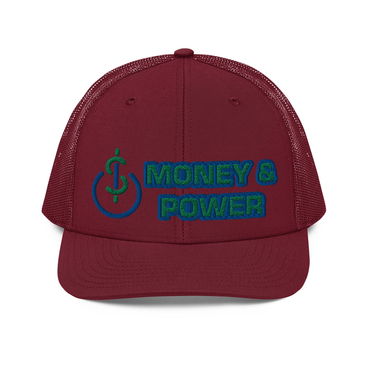 Money & Power Blue & Green Embroidered Trucker Hat