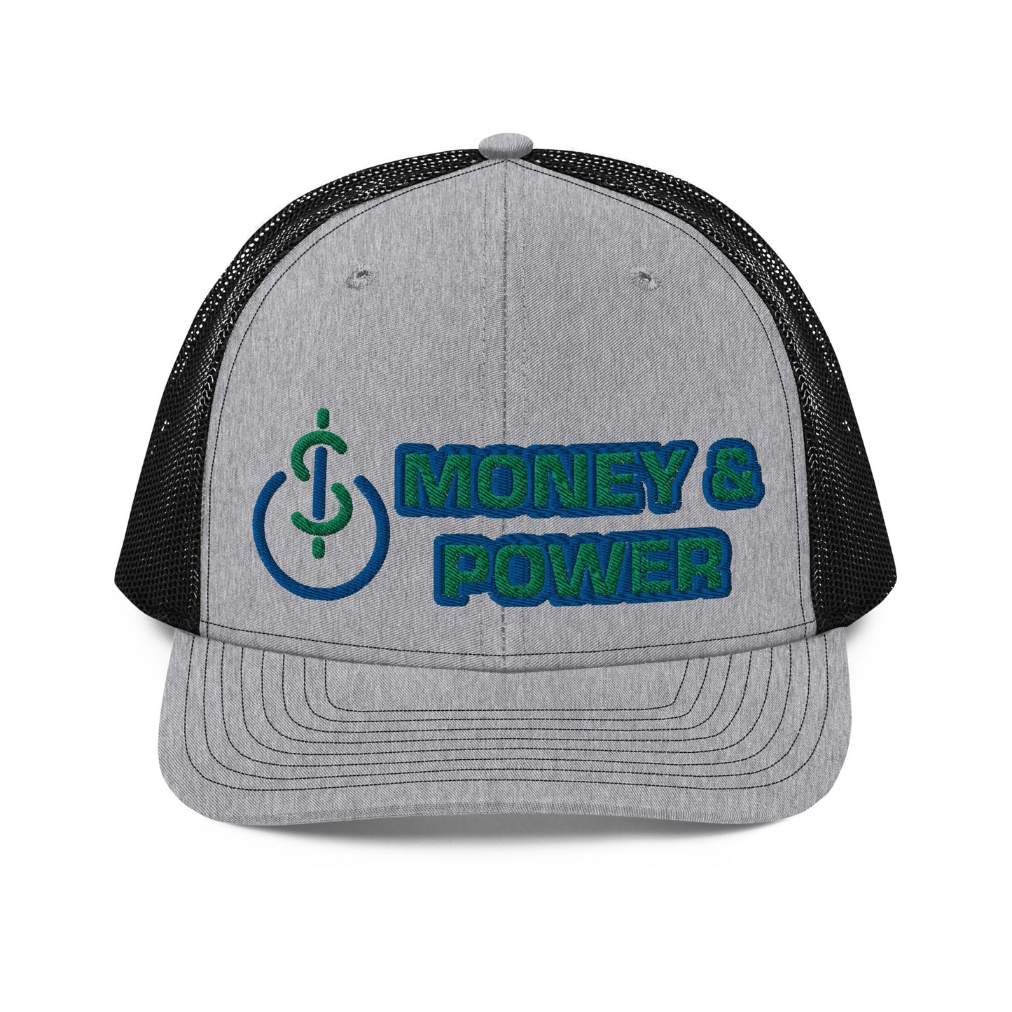 Money & Power Blue & Green Embroidered Trucker Hat