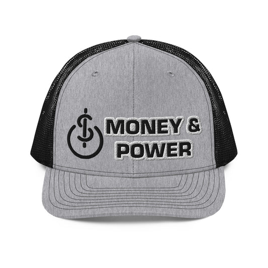 Money & Power Black & White Embroidered Trucker Hat