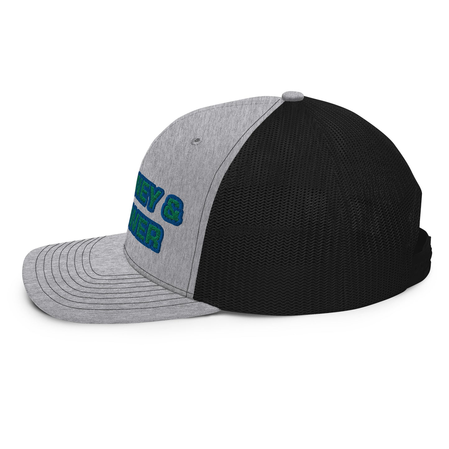 Money & Power Blue & Green Embroidered Trucker Hat