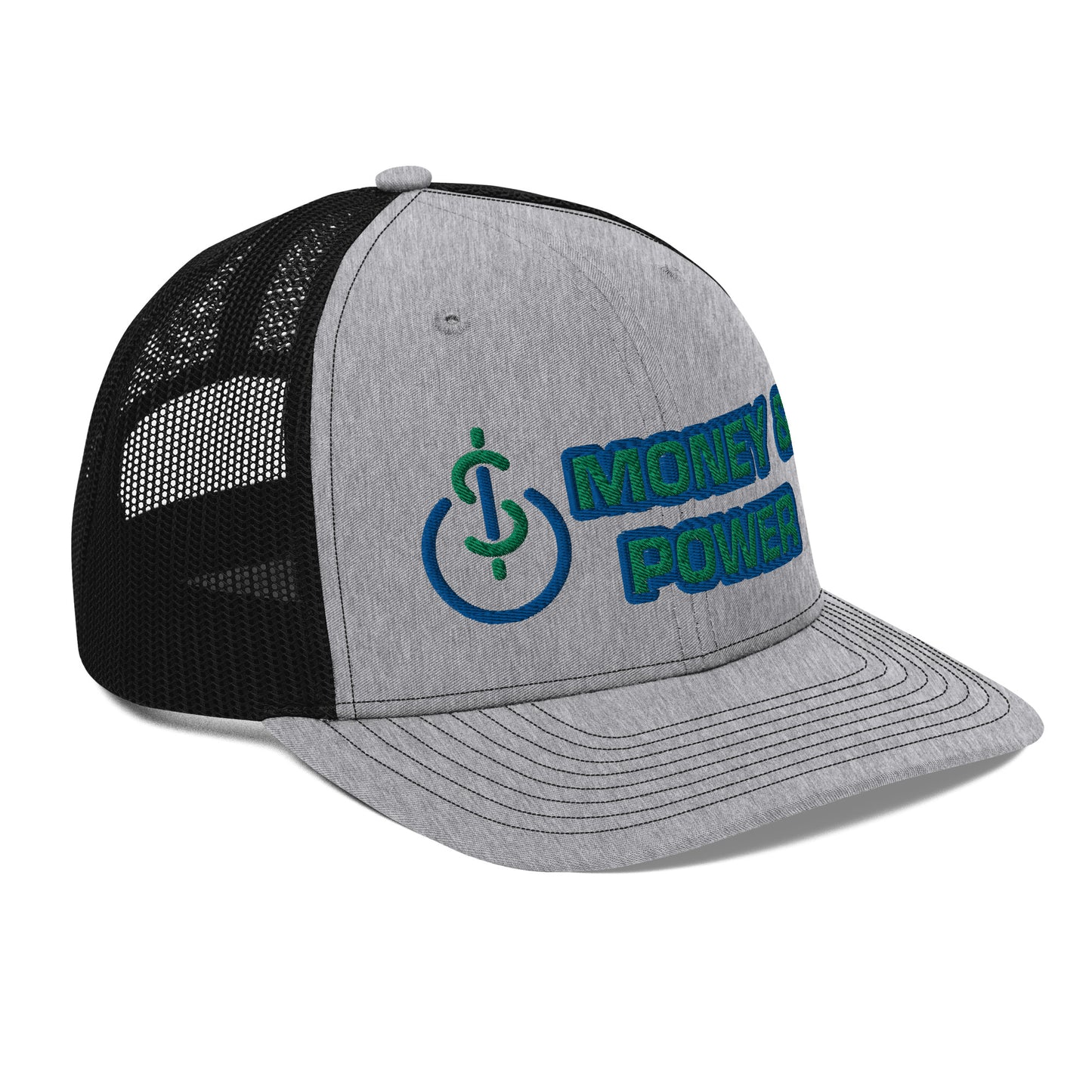 Money & Power Blue & Green Embroidered Trucker Hat