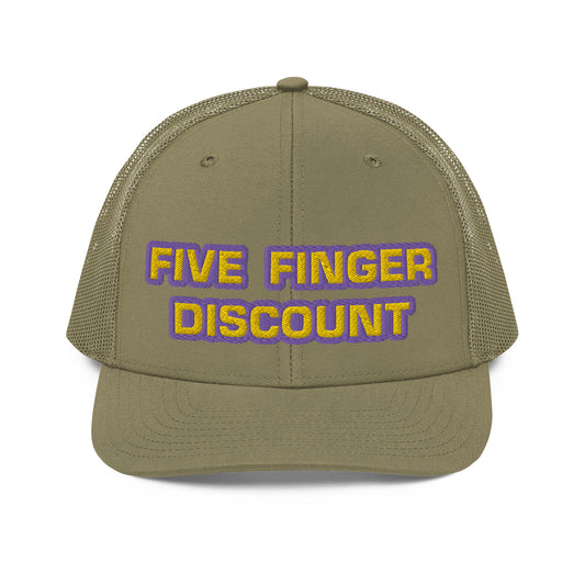 Five Finger Discount Gold & Purple Embroidered Trucker Hat