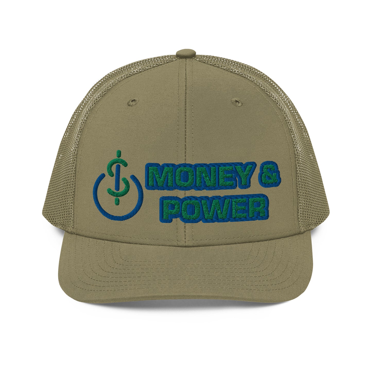 Money & Power Blue & Green Embroidered Trucker Hat