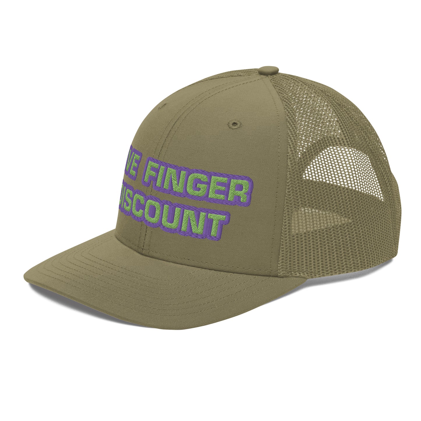 Five Finger Discount Purple & Green Embroidered Trucker Hat