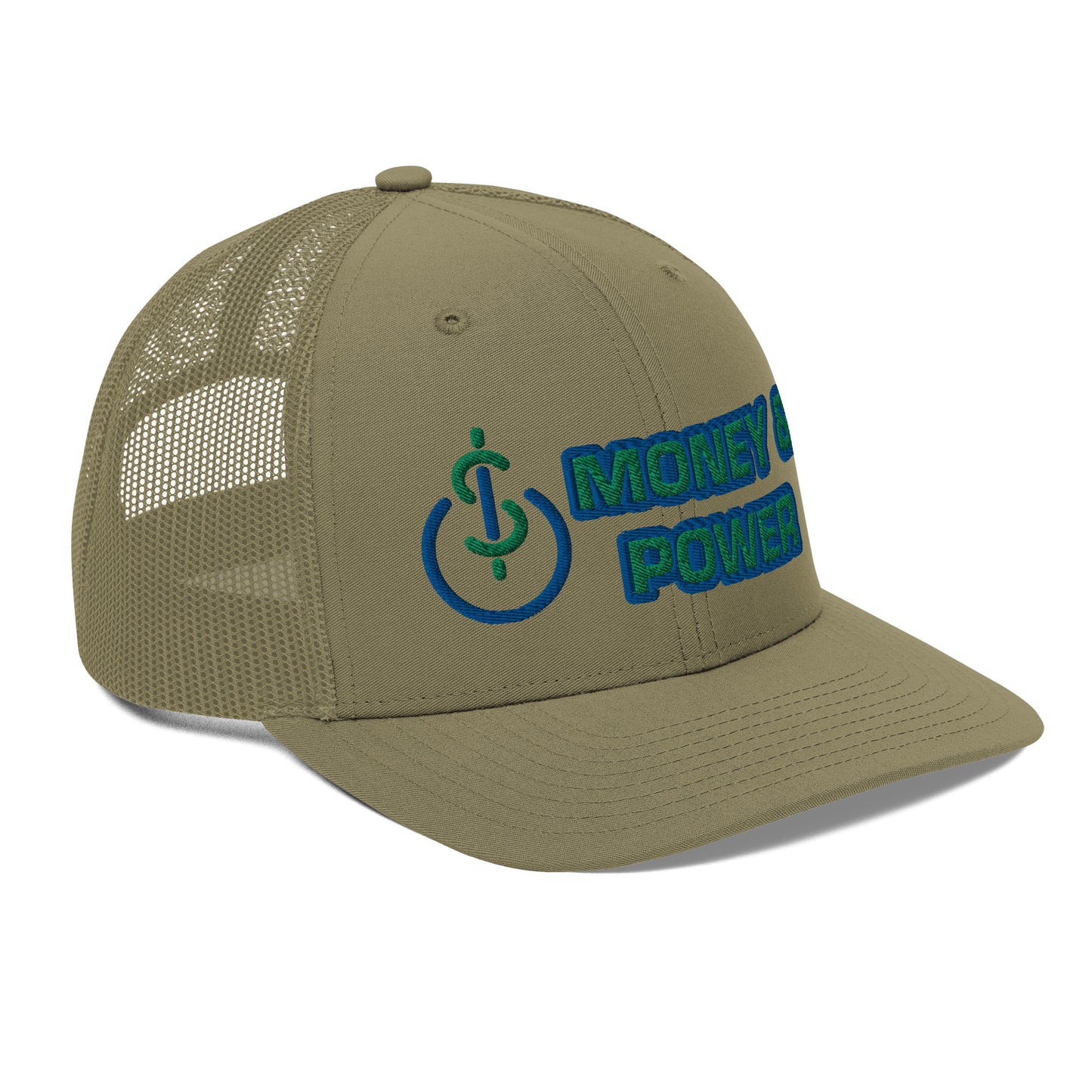 Money & Power Blue & Green Embroidered Trucker Hat