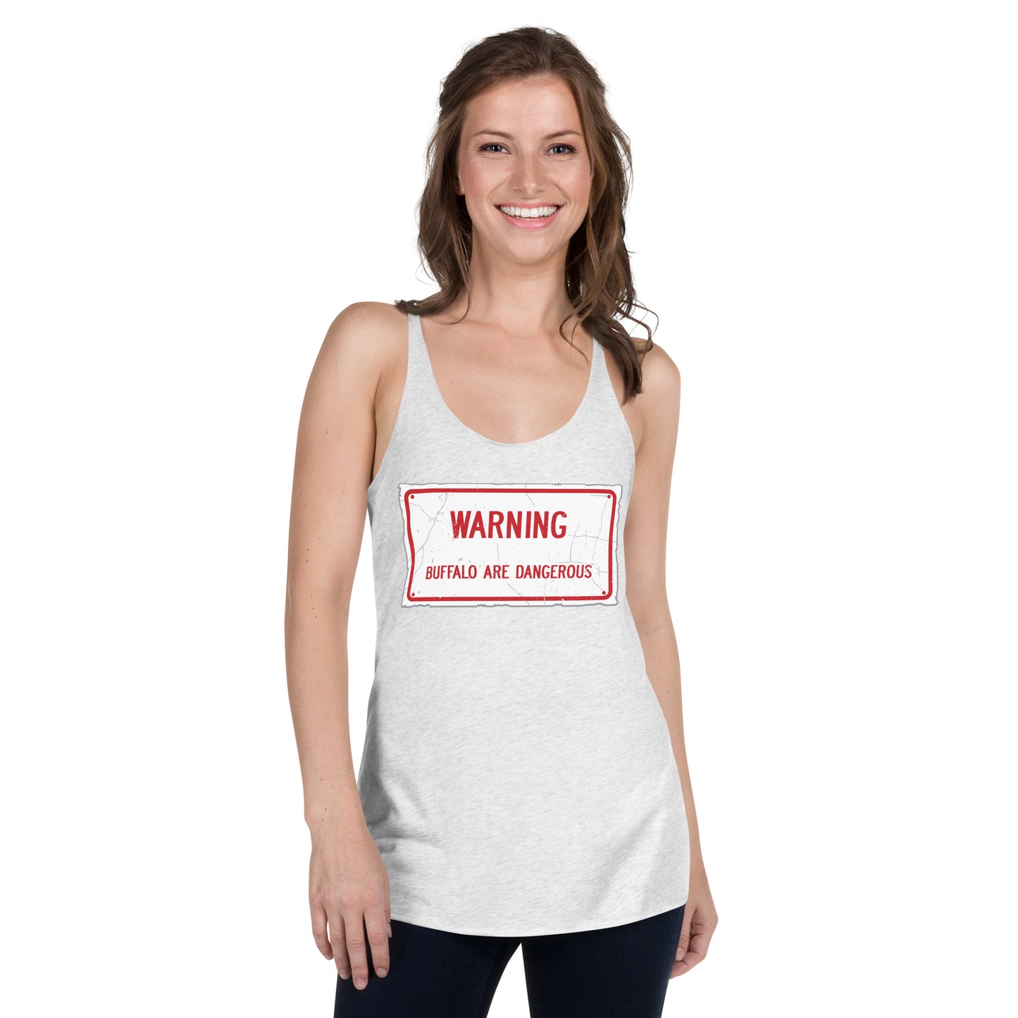 Weathered Warning Buffalo Are Dangerous Women's Racerback Tank