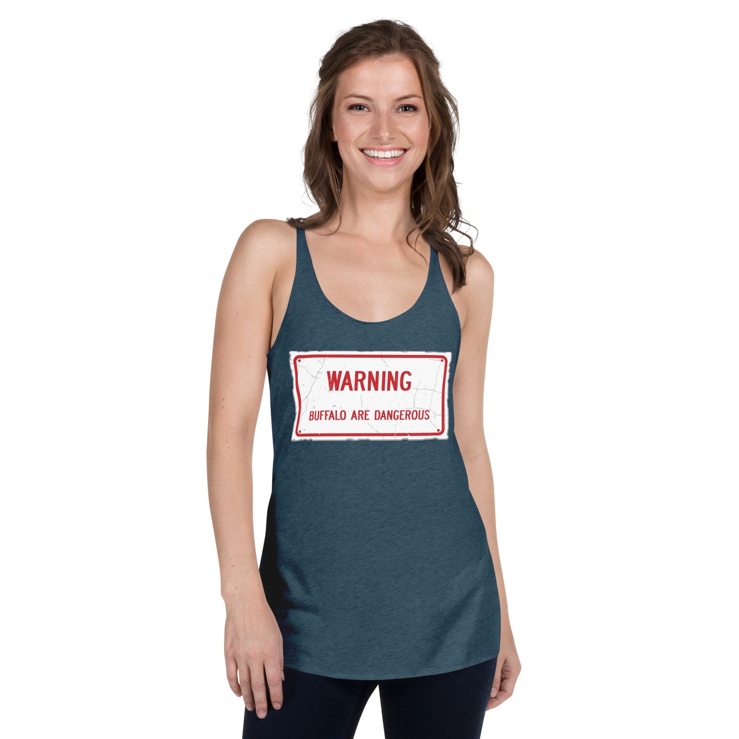 Weathered Warning Buffalo Are Dangerous Women's Racerback Tank