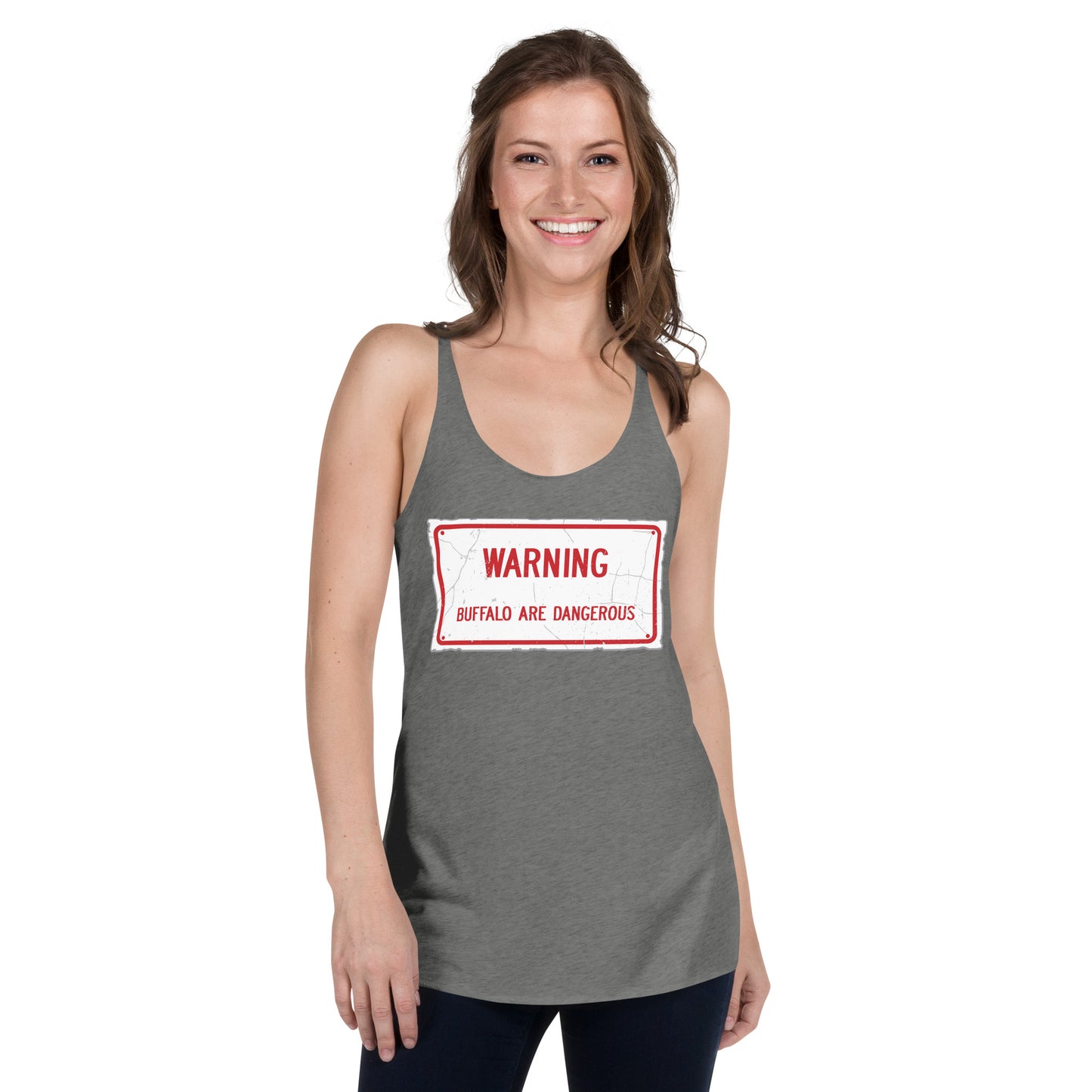 Weathered Warning Buffalo Are Dangerous Women's Racerback Tank